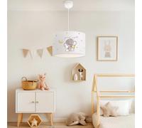 lux.pro Lámpara de Techo Infantil Rugby Lámpara Colgante para Niños con Motivo Elefante Elegante para Guarderías Dormitorio 1xE27 9W Plástico Tela 70 x Ø 28 cm - Blanco