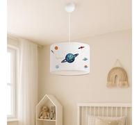 lux.pro Lámpara de Techo Infantil Rugby Lámpara Colgante para Niños con Motivo Planetas Elegante para Guarderías Dormitorio 1xE27 9W Plástico Tela 70 x Ø 28 cm - Blanco