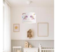 lux.pro Lámpara de Techo Infantil Rugby Lámpara Colgante para Niños con Motivo Unicornio Elegante para Guarderías Dormitorio 1xE27 9W Plástico Tela 70 x Ø 28 cm - Blanco