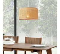 lux.pro Lámpara de Techo Pantalla de Ratán Lámpara Colgante de Altura Regulable Estilo Vintage Elegante 1xE27 60W Metal PLástico 160 x Ø 32 cm - Blanco y Beige