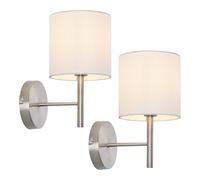 lux.pro Set de 2 Apliques Winsford para Escaleras Sala Decorativa Pantalla Cilíndrica 2 Lámparas de Pared para Pasillos Hoteles 1x E14 40W Metal Textil (100% poliéster) 27x21 cm - Plateado/Blanco