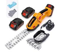 LUXBIRD Tijeras de césped inalámbricas, 21V, Cortasetos inalámbrico 2 en 1, Cortasetos Ligero de Mano, Cortasetos eléctrico con 2 Cuchillas Intercambiables y 2 baterías Recargables Yellow