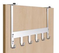 Luxear Perchero Puerta Baño sin Taladrar, Colgador Puerta Ajustable de Acero Inoxidable con 6 Ganchos, MAX 20KG, Percha Puerta para Dormitorio Baño Cocina, Puerta 1-5 cm
