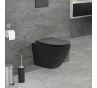 LuxeBath Inodoro Suspendido de Pared sin Descarga Diseño Cerámica Negro Mate WC con Asiento Extraíble de Duroplast Sanitario con Mecanismo de Cierre Suave Lavado de Corta Proyección 49 cm