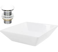 LuxeBath: Lavabo de encimera, cuadrado, 41x41x12 cm, blanco, de cerámica, incluye desagüe sin desbordamiento