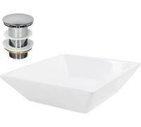 LuxeBath: Lavabo de encimera, cuadrado, 41x41x12 cm, blanco, de cerámica, incluye desagüe sin desbordamiento