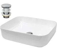 LuxeBath: Lavabo de encimera, diseño rectangular, 50,5 x 39,5 x 13,5 cm, blanco, de cerámica, incluye desagüe sin desbordamiento