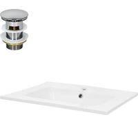 LuxeBath: Lavabo de encimera, diseño rectangular, 61x46x16,5 cm, blanco, de cerámica, incluye juego de desagüe con desbordamiento