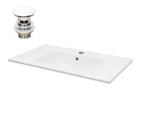 LuxeBath: Lavabo de encimera, diseño rectangular, 81x46,5x17,5 cm, blanco, fabricado en cerámica, incluye desagüe con válvula de rebosadero