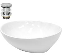 LuxeBath, lavabo de encimera oval, 41x33x14,2 cm, blanco, de cerámica, incluye desagüe sin desbordamiento