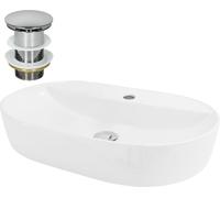 LuxeBath: Lavabo de encimera oval, 60x40x12 cm, blanco, de cerámica, incluye desagüe sin desbordamiento