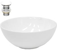 LuxeBath: Lavabo de encimera, redondo, Ø 32x13,5 cm, blanco, de cerámica, incluye desagüe sin desbordamiento