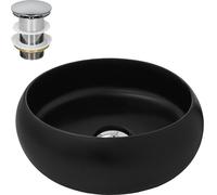 LuxeBath: Lavabo de encimera, redondo, Ø 35x12 cm, mate, de cerámica, incluye desagüe sin desbordamiento