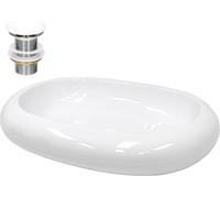 LuxeBath: Lavabo de pedestal oval, 63x42x12 cm, blanco, de cerámica, incluye desagüe sin desbordamiento