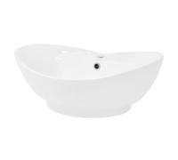 LuxeBath Lavabo Ovalado de Cerámica con Agujero Grifo Blanco Brillante Aseo Lavamanos sobre Encimera - 59x20,5x39,5 cm - Diseño moderno Pila de Pie para el Cuarto de Baño y de Invidatos-WC