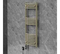 LuxeBath Radiador Toallero Eléctrico Sahara 500 x 1200 mm Conexión Lateral | Calefacción de Baño con Resistencia Eléctrica 600W Digital, Diseño Curvo, Secador Calentador de Toallas, Acero Beige Mate