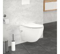 LuxeBath WC Suspendido con Función Bidé Blanco Brillante de Cerámica sin Borde, Inodoro Colgante Corto 49 cm con Nanorecubrimiento Descarga Profunda de Tornado para Baño, Wáter con Asiento Extraíble