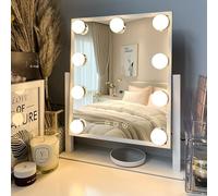 LuxeVue Espejo de Maquillaje Luces, Espejo de Tocador con 3 Modos de Iluminación, Espejo con Luz y Sensor Táctil, 9 Leds, Marco de Metal, Giratorio 360°, 14.1" - Blanco