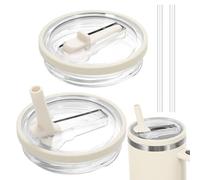 Luxoraiova 2 Tapa de Repuesto de Vasos para Stanley, Tapas Stanley Cup Reutilizables de 40 oz, con 2 Pajita de Plastico, A Prueba De Fugas Y A Prueba De Polvo(Beige)
