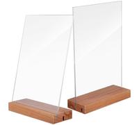 Luxshiny 2 Letreros Acrílicos Transparentes con Soportes de Madera para Bodas y Restaurantes, Portatarjetas Rectangulares Modernos para Menús y Decoración