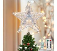 Luxspire Estrella para Árbol de Navidad, Adornos de Navidad Estrella con Lentejuelas Purpurinas Luces LED Brillantes Puerto USB Ornamento Blingbling, Decoración N-avidad Fiesta Casa Hogar - Plata