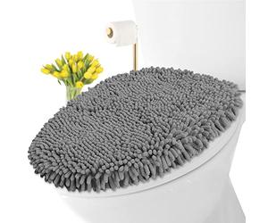 LuxUrux Funda para tapa de inodoro de microfibra de felpilla de alta calidad, juego de fundas de asiento de inodoro de felpa suave para baño, antideslizante, ajuste elástico, lavable a máquina, se