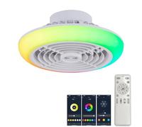 Luyaim Pequeño Ventiladores Para El Techo Con Lámpara - Altavoz Bluetooth Alexa, 6 Velocidades LED RGB, Plafon Led Ventilador Para Habitaciones Infantiles/Juveniles-White-B
