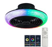 Luyaim Pequeño Ventiladores Para El Techo Con Lámpara - Altavoz Bluetooth Alexa, 6 Velocidades LED RGB, Plafon Led Ventilador Para Habitaciones Infantiles/Juveniles-Black-A