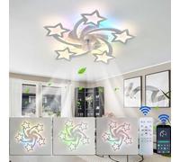 Luyaim Ventilador De Techo Con Luz Silencioso Blanco Motor DC 30W LED RGB 100W Con Control Remoto Reversible Lampara Ventilador Techo 6 Velocidades Para Niños Dormitorio Salon Con Temporizador