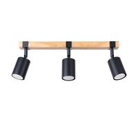 Luz De Techo Madera Acero Negro Cosima GU10 Flex. 3 Luces 54 Cm Oficina Pasillo