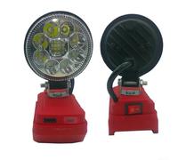 Luz de trabajo LED recargable compatible con batería 4511396 4511437 de 18 V, cabeza ajustable con gancho, carga USB para uso en exteriores (doble puerto USB)