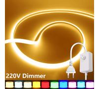 Luz LED COB regulable de 220V con atenuador, kit de alimentación UE, tira de neón de 288 LED/M, impermeable, para jardín, habitación, hogar, bar, lámpara flexible