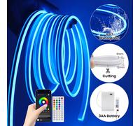 Luz LED de neón RGB DC5V alimentada por pilas AA, tira LED Bluetooth SMD2835 con clasificación de impermeabilidad IP65, 108 LED/m con control remoto