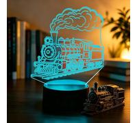 Luz nocturna 3D con forma de tren de vapor, con 7 modos de cambio de color, recargable por USB o con pilas: el regalo ideal con temática de trenes para los niños, que también puede servir como decorac