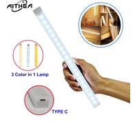 Luz Nocturna LED Inalámbrica con Sensor de Movimiento AITHEA, Lámpara de Barra Larga Recargable por USB para Armario, Guardarropa, Mesita de Noche, Escalera, Tubo 3 Color in 1 Lamp