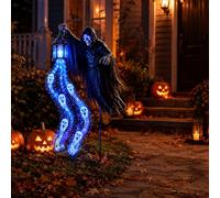 Luz solar de estaca para Halloween Soul Harvester, espeluznante LED azul | Adorno animado impermeable para exteriores, luz solar automática para césped y porche, decoración de fiesta de Halloween