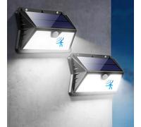 Luz Solar Exterior con Sensor De Movimiento, 2 Paquete Focos LED Exterior Solares, 185 LED Luces Solares Exterior IP65 Impermeable Iluminacion Exterior Solar Para Jardin, Patio, Calle (Blanco Frío)