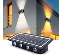Luz Solar Exterior Jardín, 8 LED Focos Led Exterior Solares, Lámparas de Pared, 2400mAh Aplique de Pared, IP65 Impermeable 2 Modos Foco Solar Jardín