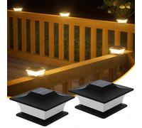 Luz superior de poste Solar de concha negra, 2LED IP65, lámpara para valla exterior, luces de tapa de cubierta para jardín, patio, cabaña, puerta, decoración de pared