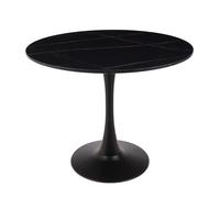 Lúzete - Mesa De Comedor Redonda Efecto Mármol Negro ø90 Cm San Antoni Mdf Efecto Mármol Y Hierro Pintado Black 90 cm