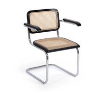 LÚZETE Silla Webster con Reposabrazos Negra Rattan Natural - Diseño Inspirado en Silla Cesca