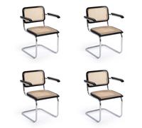 LÚZETE Silla Webster con Reposabrazos Negra Rattan Natural - Diseño Inspirado en Silla Cesca