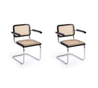 LÚZETE Silla Webster con Reposabrazos Negra Rattan Natural - Diseño Inspirado en Silla Cesca