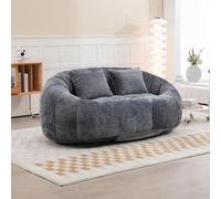LVHOM: Sillón saco clásico con 2 cojines, tipo "bean bag" con puff, sofá cómodo de chenilla, sillones saco, chaise longue, sofá de 2 plazas, color gris