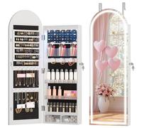 LVSOMT Armario para Joyas, Arqueado Espejo Joyero con Cerradura, Blanco
