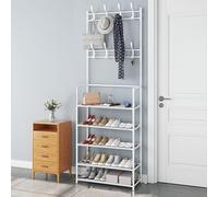 LWJSOCP Perchero de Entrada con Banco de Almacenamiento y Estante con Ganchos. Mueble Independiente para la Entrada, Ideal para Guardar Ropa, Zapatos y Bolsos. Fácil Montaje.