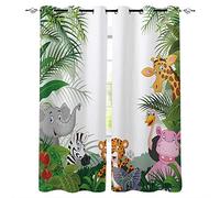 LWXBJX Cortinas Opacas Dormitorio Termicas - Selva dibujos animados elefante tigre - Impresión 3D Aislantes de Frío y Calor 90% Opacas Cortinas - 234 x 230 cm - Salon Cocina Habitacion Niño Moderna De