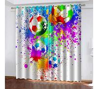 LWXBJX Opacas Cortinas Dormitorio - Estampado de fútbol Colorido - Impresión 3D Aislantes de Frío y Calor 90% Opacas Cortinas - 200 x 160 cm - Salon Cocina Habitacion Niño Moderna Decorativa