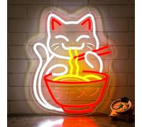 Lxmoneon Letrero de neón Cat Ramen,LED letrero de neón pared japoneses | USB de fideos ramen luz de neón de gato anime para restaurante tienda ventana hogar bar cocina comedor regalo