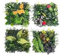 Lxoraziy Paneles Decorativos de Plantas Artificiales 4 Unidades 25x25 cm, Set de Jardín Vertical con Hojas Verdes Realistas para Pared Interior y Exterior, Balcón, Eventos, Oficina -E
